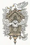 cuckoo clock with mother goose and 2 baby geese following behind tattoo design idea