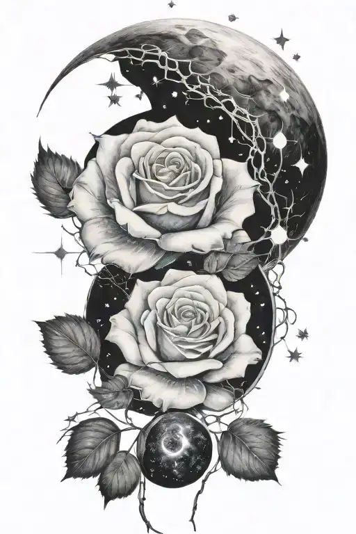 white rose moon and cancer constellation intertwined tattoo design idea