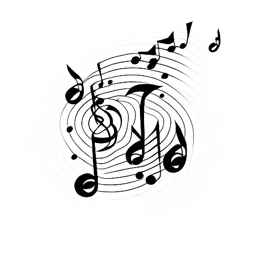 A minimalist design of a singing bird surrounded by musical notes tattoo design idea