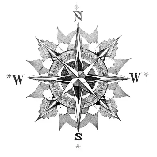 A compass rose with intricate honeycomb patterns, symbolizing the client's journey guided by their faith tattoo design idea