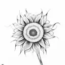 A dotwork design of a sunflower with lyrics from a favorite worship song incorporated in the petals tattoo design idea