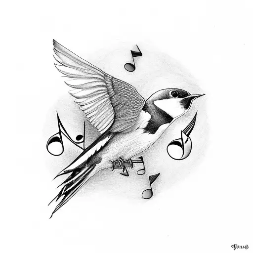 swallow bird with music note tattoo design idea