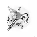 swallow bird with music note tattoo design idea