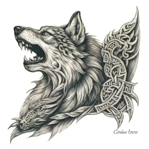 Choctaw Indian basket weave wolf and dragon tattoo design idea