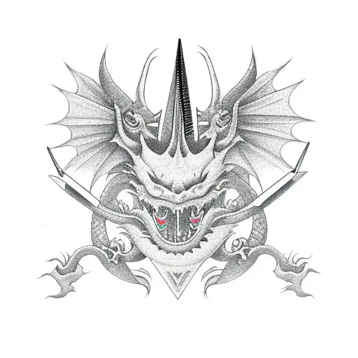 barber scissors made of dragon tattoo design idea