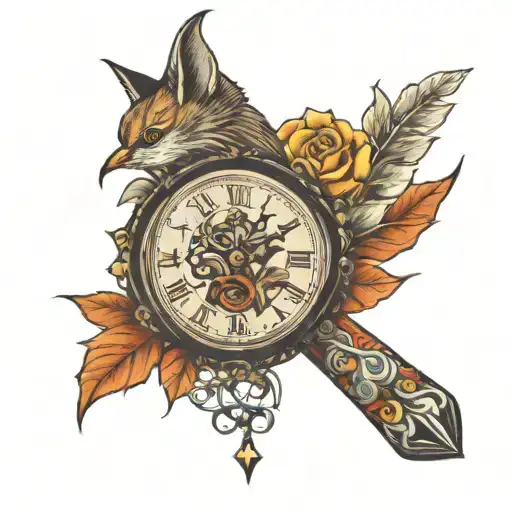 una parca con una guadaña con un cuervo encima de la hoja de la misma y con un reloj de bolsillo en la mano de la parca  tattoo design idea