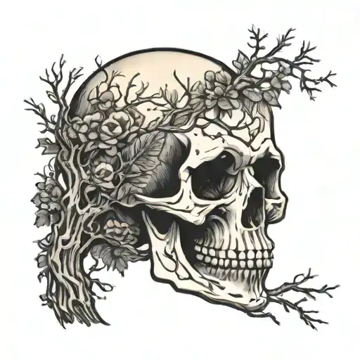 skull in trees tattoo design idea