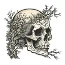 skull in trees tattoo design idea