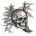 skull in trees tattoo design idea