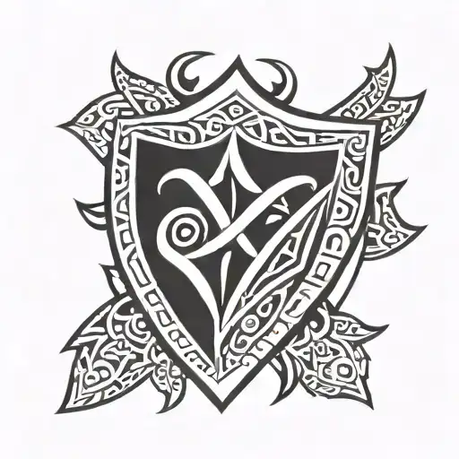 simple tribal shield crossed tattoo design idea