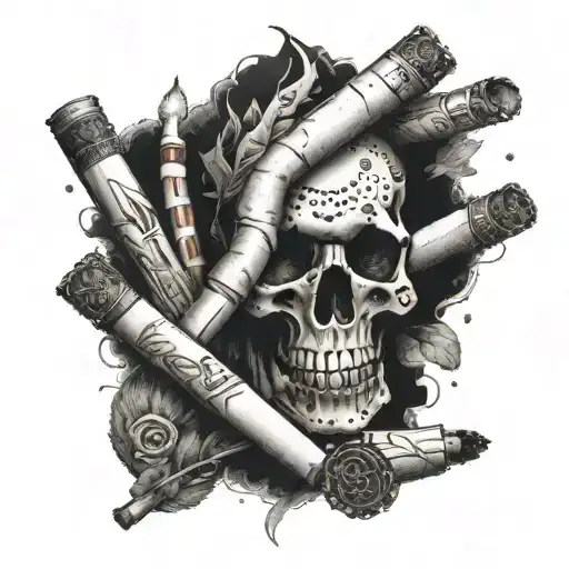 A collection of favorite objects arranged around a cigarette, giving a savage vibe tattoo design idea