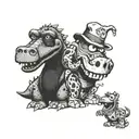 Barney the dinosaur and alf tattoo design idea
