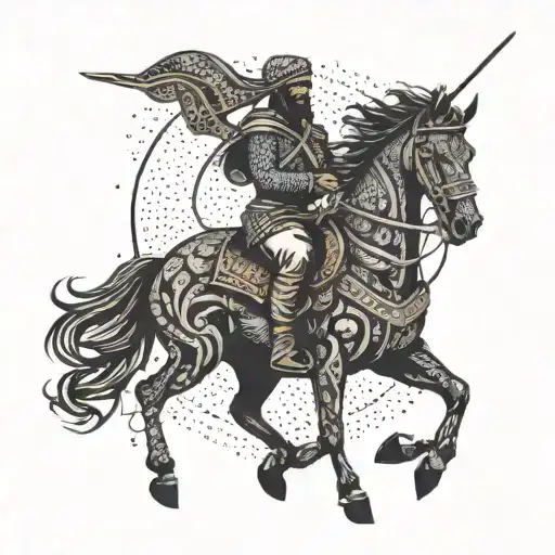 A silhouette of a Kurdish warrior riding a horse, embodying the spirit of freedom and bravery tattoo design idea