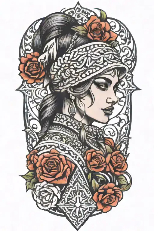 Family freedom war woman kurdish tattoo design idea