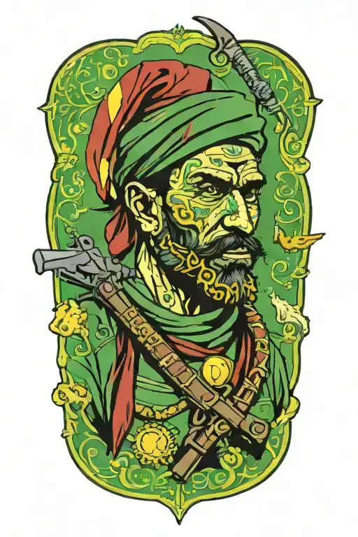 Cloth war gunman kurdish green red yellow tattoo design idea