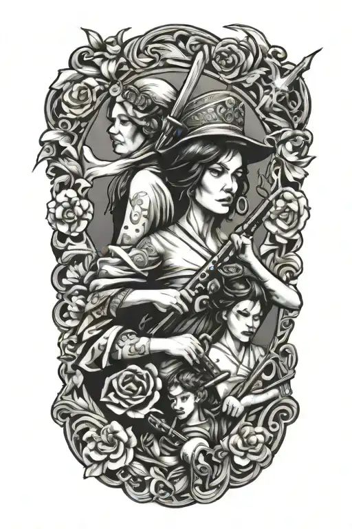 Family freedom war woman tattoo design idea