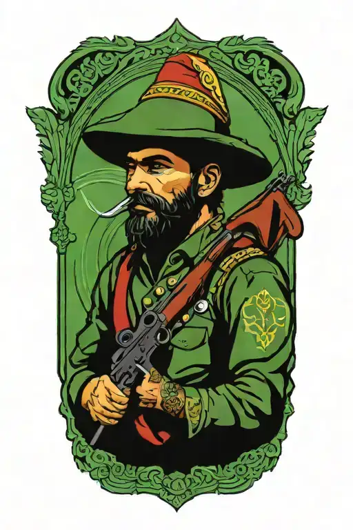Cloth war gunman kurdish green red yellow family  tattoo design idea