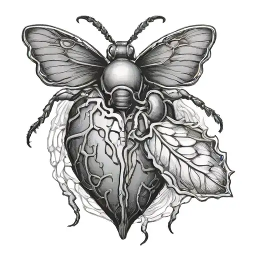 insect inside human heart tattoo design idea