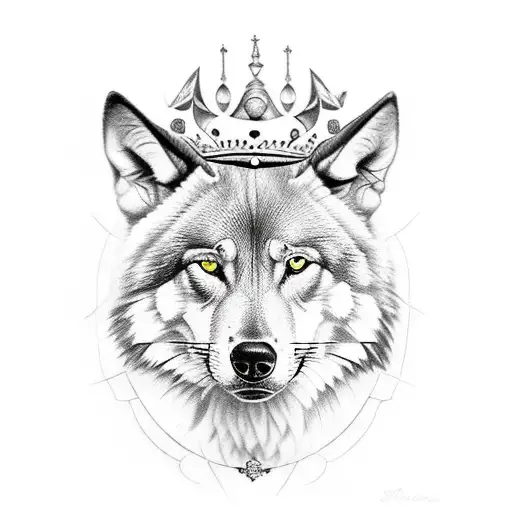 silueta de mujer con rasgos de Lobo y corona de reina  tattoo design idea