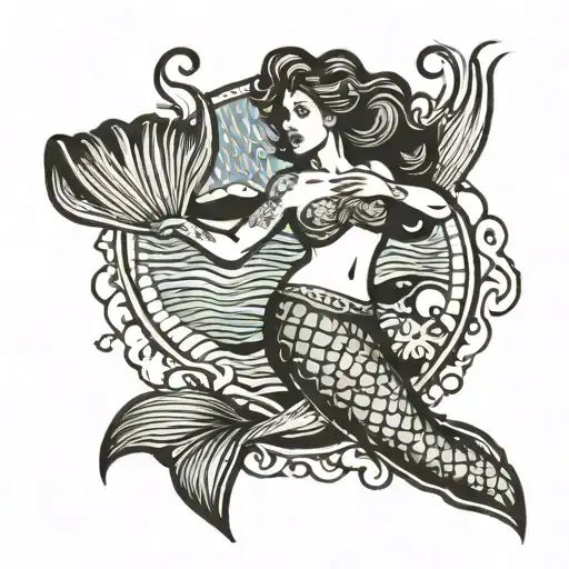mermaid running tattoo design idea