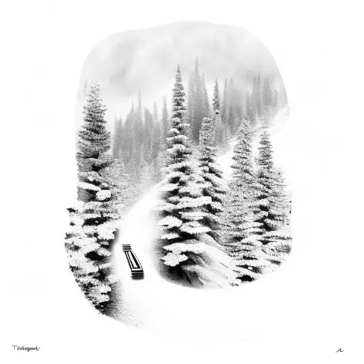 hiking traintrack forest tattoo design idea