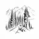 train track mountain forest tattoo design idea