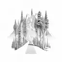 train track mountain forest tattoo design idea