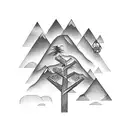 train track mountain forest tattoo design idea