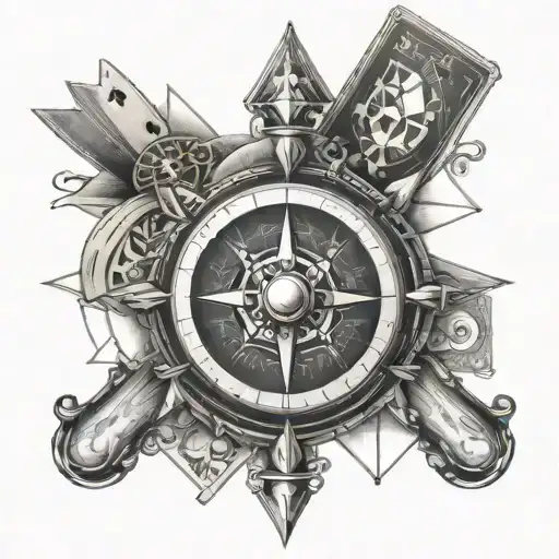 Compass with roulette wheel and cards  tattoo design idea