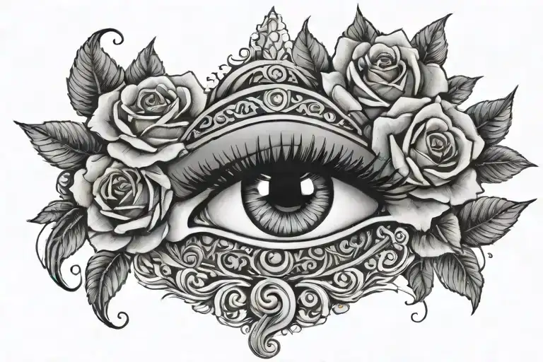 roses, eye of Horus  tattoo design idea