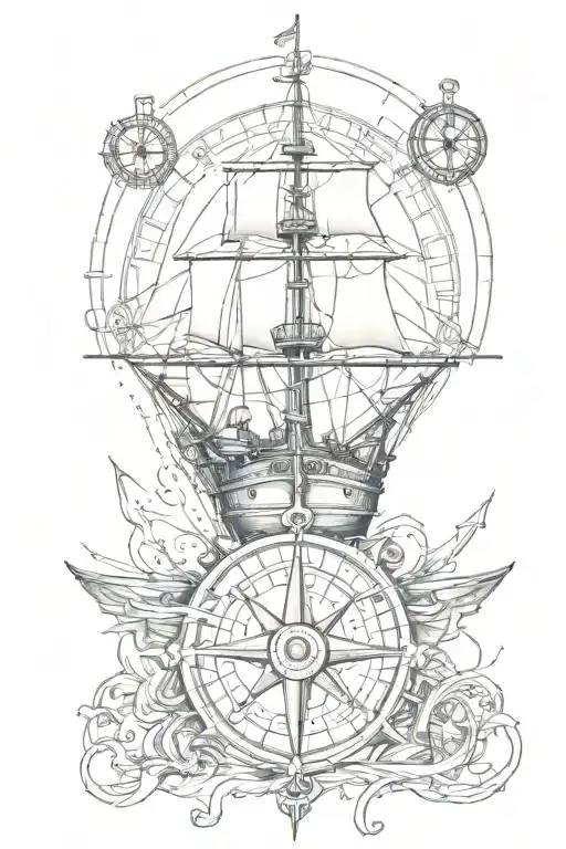 Navy Ship, Anchor, compass  tattoo design idea