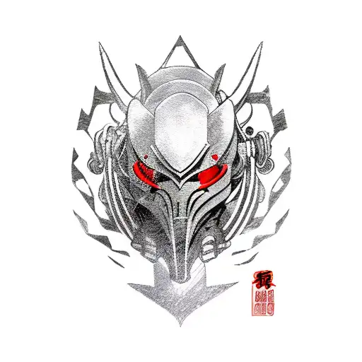 warframe oni half mask with blade tattoo design idea