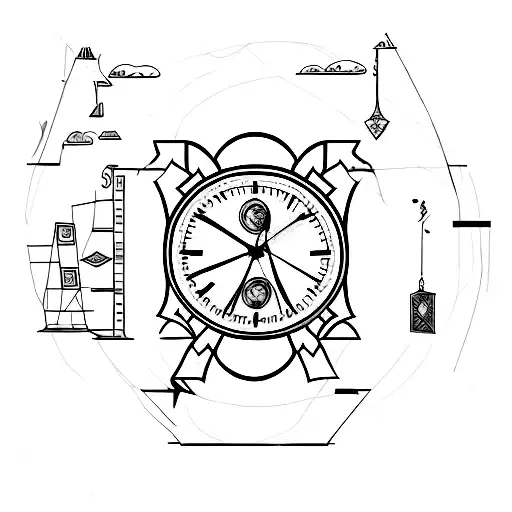 A tattoo for a male with a clock, time, architecture, philosophy, crystal ball, sexy, laughter, music, Italian, sports,  tattoo design idea