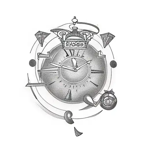 A tattoo for a male with a clock, time, architecture, philosophy, crystal ball, sexy, laughter, music, Italian, sports,  tattoo design idea