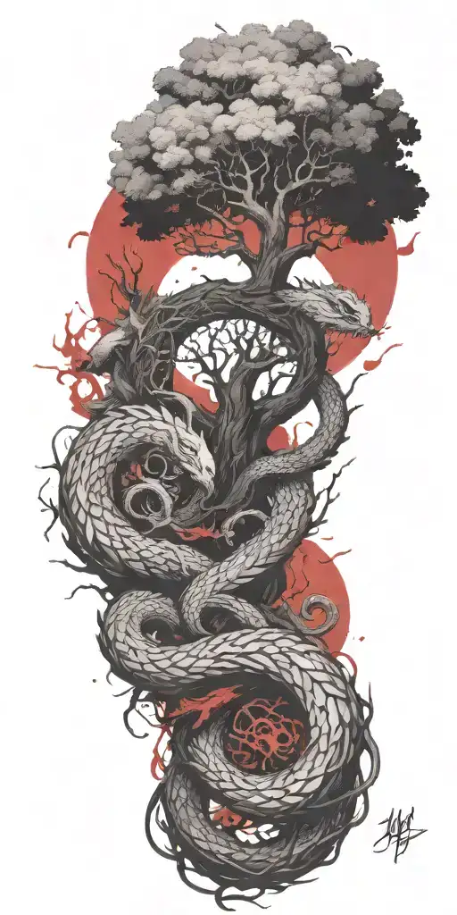 yggdrasil with jormungandr tattoo design idea