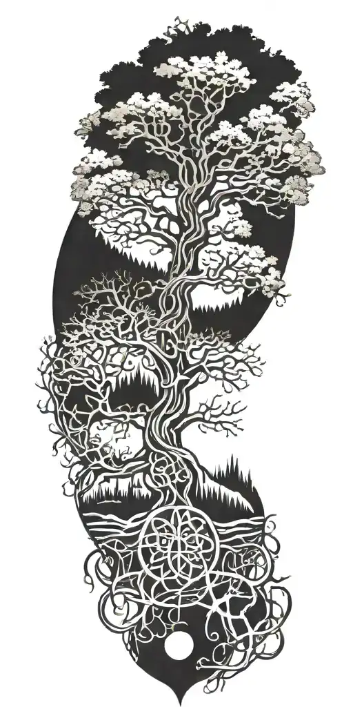 yggdrasil with norse runes tattoo design idea