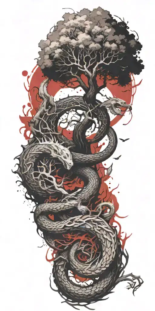 yggdrasil with jormungandr tattoo design idea