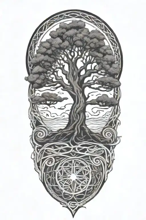 yggdrasil with world serpent coiled tattoo design idea