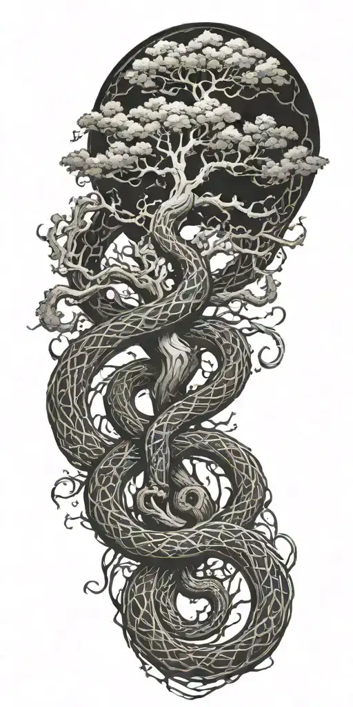 yggdrasil with jormungandr the world serpent tattoo design idea
