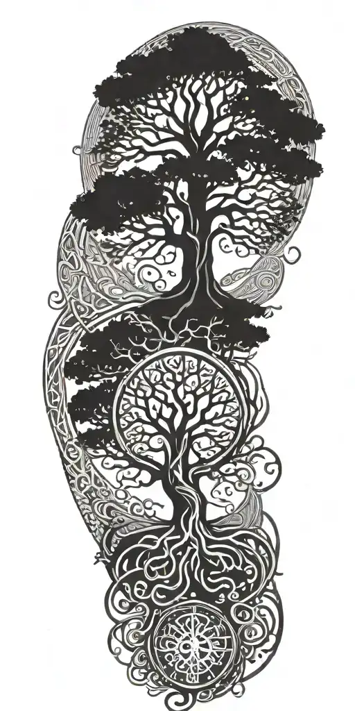 yggdrasil with norse runes tattoo design idea