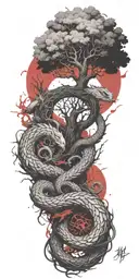 yggdrasil with jormungandr tattoo design idea