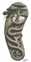 YGGDRASIL with Jörmungandr tattoo design idea