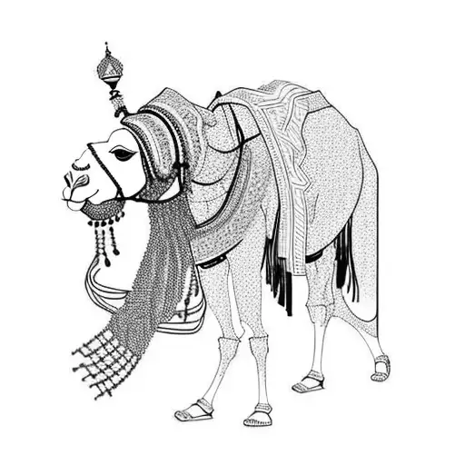 camel and Saudi shemagh rider. black and white tattoo design idea