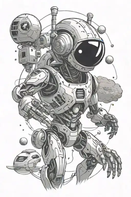 space, alien invasion, robot tattoo design idea