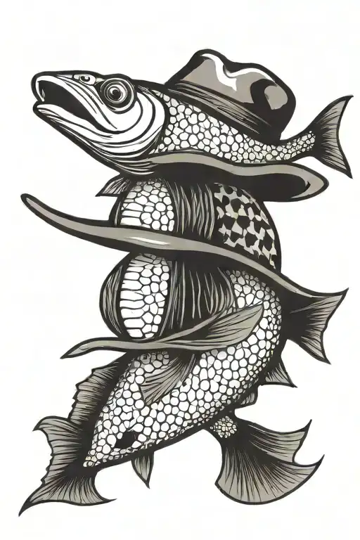 fish wearing cowboy hat with camo patterns tattoo design idea