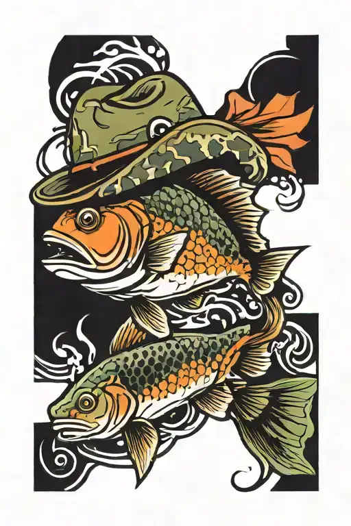 fish with cowboy hat and camo pattern inspired tattoo design idea