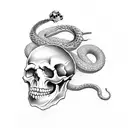 Skull with a snake crawling upwards. Smoke and flowers. Forearm tattoo. tattoo design idea
