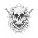 Skull with a snake crawling upwards. Smoke and flowers. Forearm tattoo. tattoo design idea