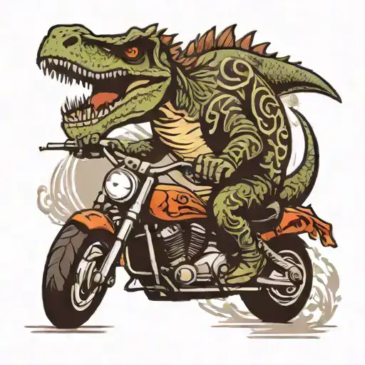 dino riding a motorcycle tattoo design idea
