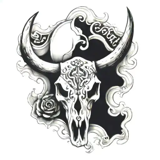 cow skull with brand in skull tattoo design idea